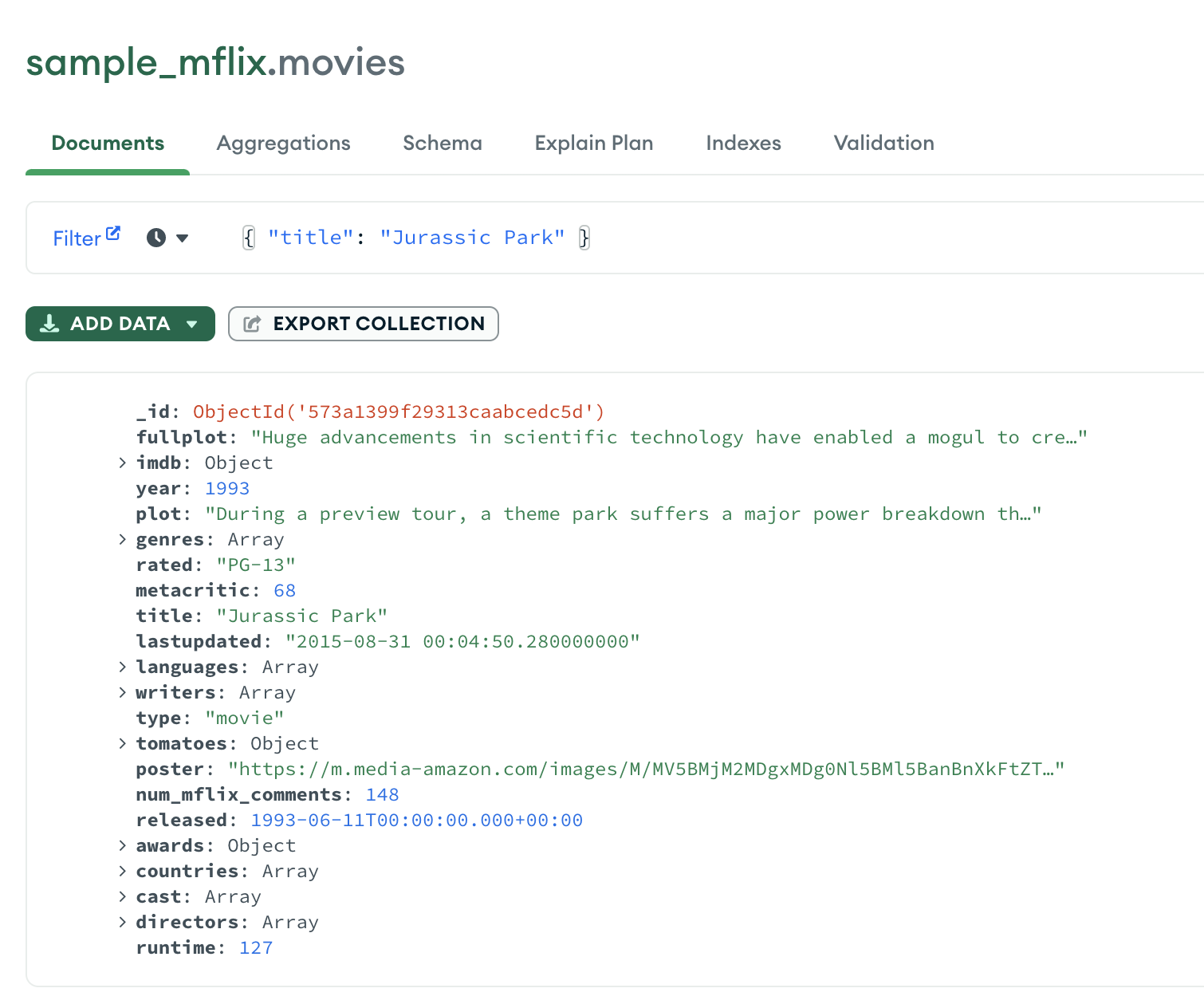 MongoDB Compass collection query image
